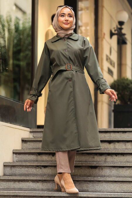 Khaki Hijab Trenchcoat 5169HK - NEVA STYLE