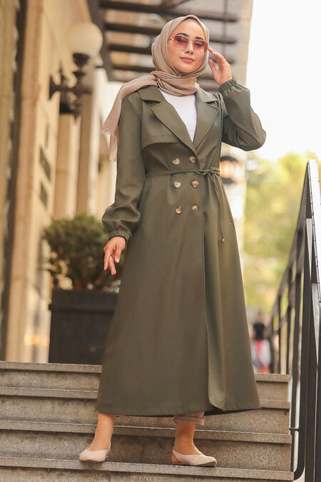 Khaki Hijab Trenchcoat 5571HK - NEVA STYLE