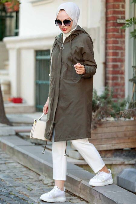 Khaki Hijab Trenchcoat 8932HK - NEVA STYLE