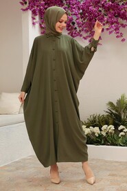 Khaki Hijab Turkish Abaya 15001HK - 3