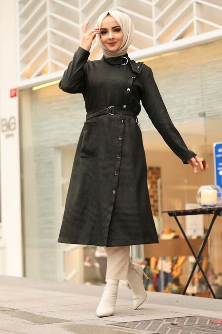 Khaki Hjab Coat 5575HK - NEVA STYLE