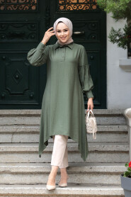 Khaki Islamic Clothing Tunic 615HK - 2