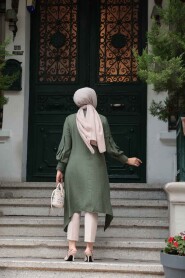 Khaki Islamic Clothing Tunic 615HK - 3