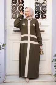 Khaki Knit Modest Dress 27503HK - 2