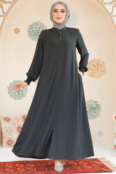 Khaki Modest Abaya 45294HK - NEVA STYLE