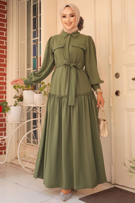 Khaki Modest Dress For Women 12502HK - NEVA STYLE