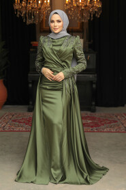 Khaki Modest Long Satin Dress 43381HK 