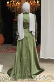 Khaki Modest Long Satin Dress 43381HK - 4