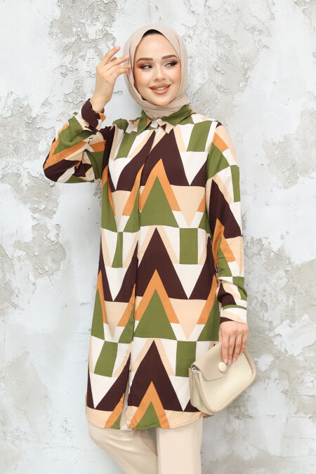 Khaki Modest Plus Size Tunic 11726HK - NEVA STYLE