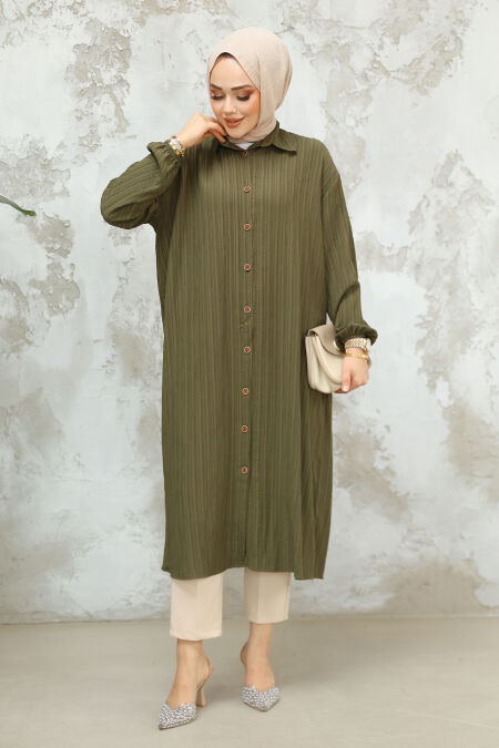 Khaki Modest Top 45071HK - NEVA STYLE