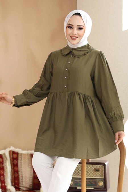 Khaki Modest Tunic 40691HK - NEVA STYLE