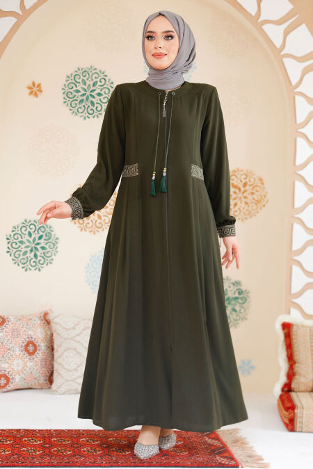 Khaki Muslim Turkish Abaya 45271HK - NEVA STYLE