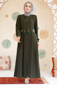 Khaki Muslim Turkish Abaya 45271HK - 2