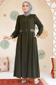 Khaki Muslim Turkish Abaya 45271HK - 3