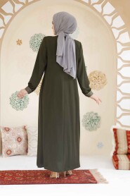 Khaki Muslim Turkish Abaya 45271HK - 4