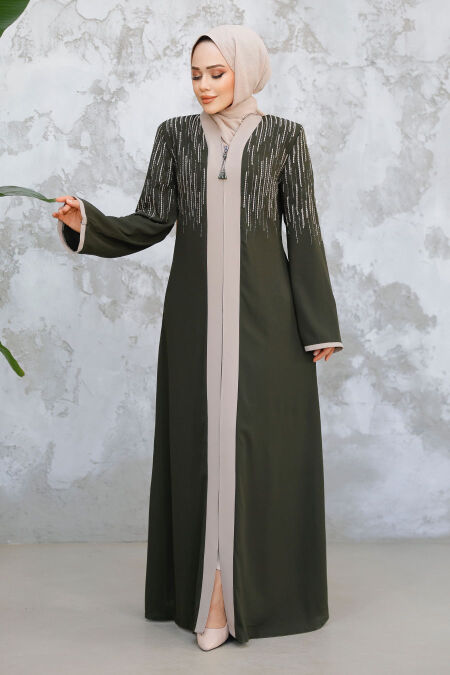 Khaki Plus Size Modest Abaya 15079HK - NEVA STYLE