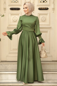 Khaki Satin Modest Evening Gown 5983HK - 2