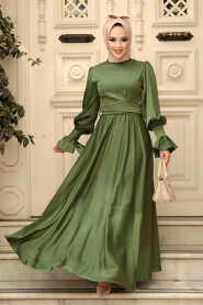 Khaki Satin Modest Evening Gown 5983HK - 3