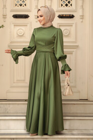 Khaki Satin Modest Evening Gown 5983HK - 4