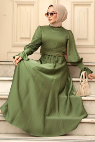Khaki Satin Modest Evening Gown 5983HK - 1