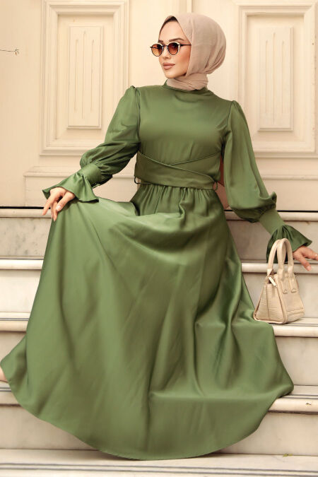 Khaki Satin Modest Evening Gown 5983HK - NEVA STYLE