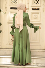 Khaki Satin Modest Evening Gown 5983HK - 6