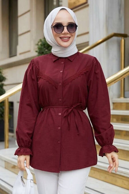 Lace Detail Burgundy Modest Tunic 30341BR - 