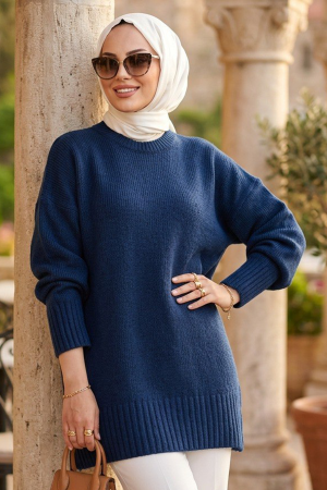 Navy Blue Modest Knit Sweater 87181L - 