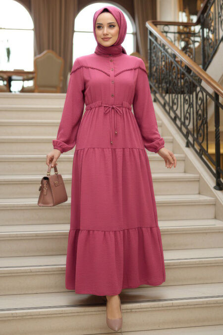 Layer Pleated Dark Dusty Rose Modest Dress 10334KGK - 