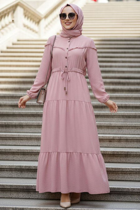 Layer Pleated Dark Powder Modest Dress 10334KPD - 