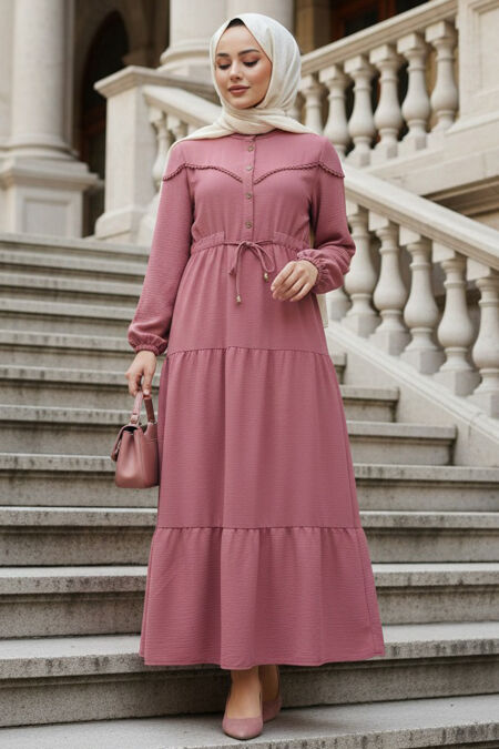Layer Pleated Dusty Rose Modest Dress 10334GK - 