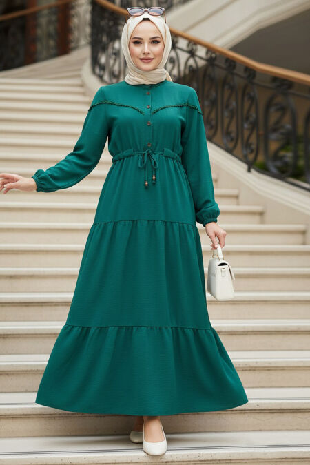 Layer Pleated Green Modest Dress 10334Y - 