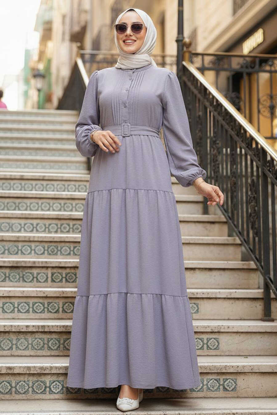slim fit dress slacks Buy Lilith Plisse Tiered Dress - Grey Color | Dresses for Women main image 0