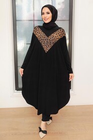 Leopard Patterned Black Hijab Tunic 40001S - 1