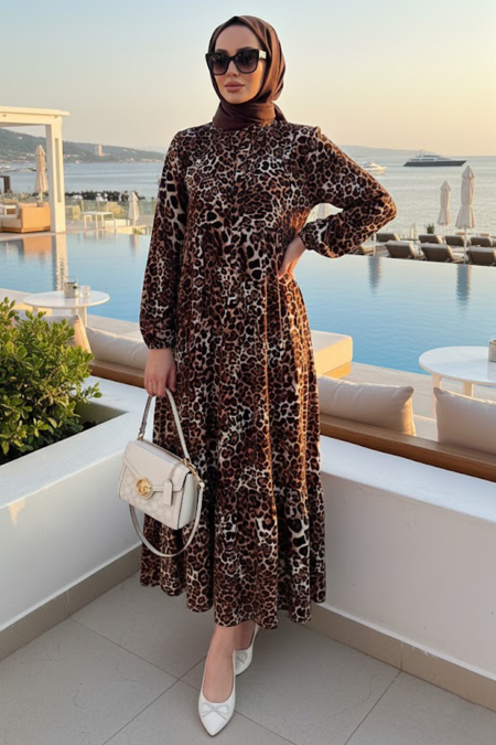 Leopard Patterned Modest Dress 20573LP - 