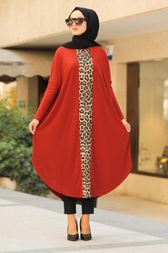 Leopard Patterned Terra Cotta Hijab Tunic 4846KRMT - 1