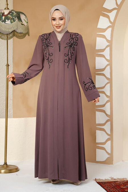Light Dusty Rose Modest Abaya For Women 29107AGK - NEVA STYLE