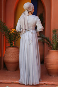 Light Grey Turkish Hijab Bridesmaid Dress 5367AGR - 4