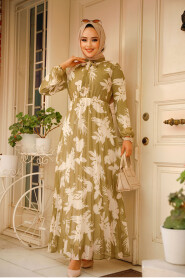 Light Khaki Modest Floral Long Dress 50359AHK - 3