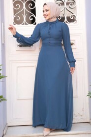 Light Navy Blue Hijab Dress 2703AL - 1