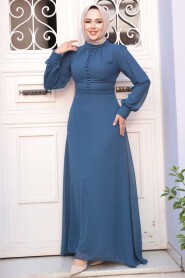 Light Navy Blue Hijab Dress 2703AL - 2