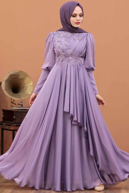  Modern Lila Islamic Bridesmaid Dress 21930LILA - NEVA STYLE