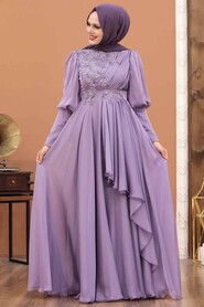  Modern Lila Islamic Bridesmaid Dress 21930LILA - 3