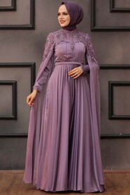  Satin Lila Islamic Bridesmaid Dress 21990LILA - 1