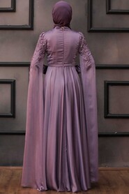  Satin Lila Islamic Bridesmaid Dress 21990LILA - 2