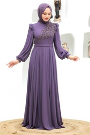  Long Sleeve Hijab Dress 22110LILA - 3