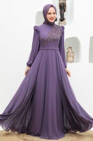  Long Sleeve Hijab Dress 22110LILA - 5
