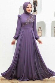  Long Sleeve Hijab Dress 22110LILA - 4