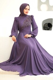  Long Sleeve Hijab Dress 22110LILA - 1