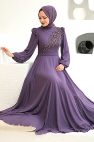  Long Sleeve Hijab Dress 22110LILA - 2